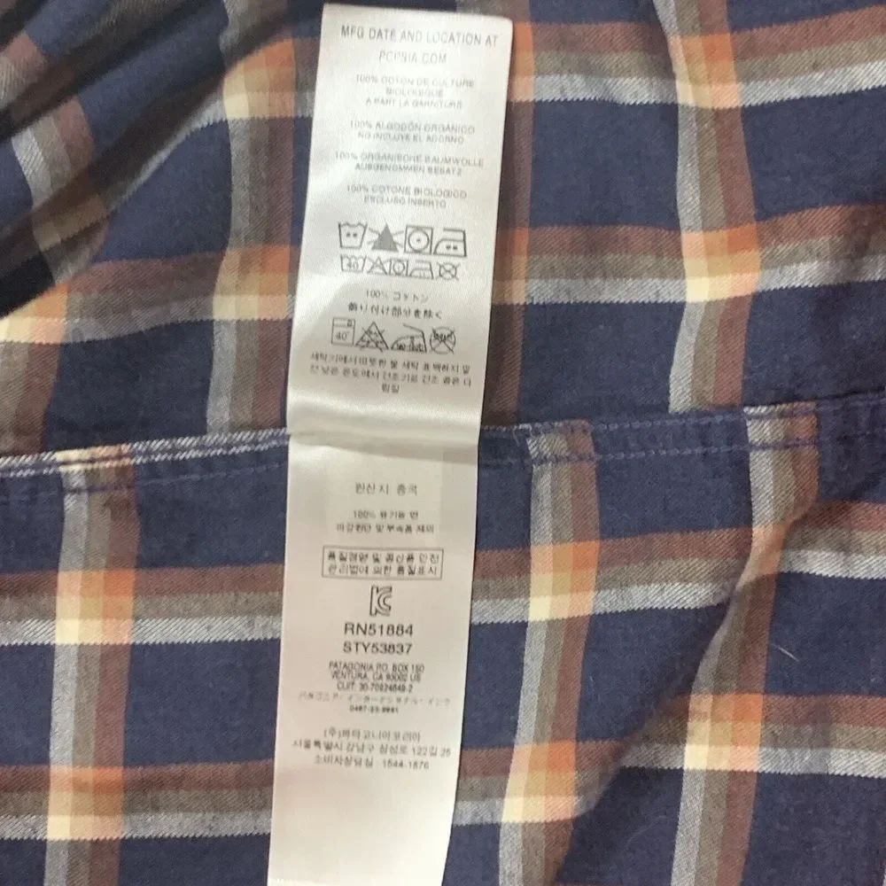 Patagonia Worn Wear Organic Cotton L/S‎ Button Up Shirt Size L Blue Orange Plaid